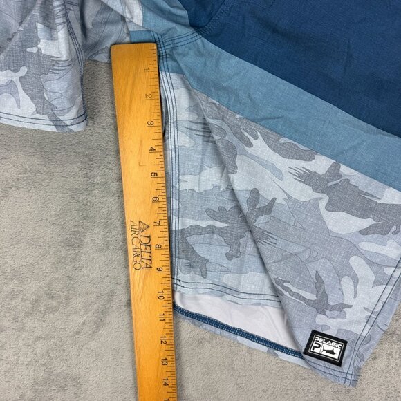 Pelagic High Performance Board Shorts Cargo Pocket Blue Camo Stretch Swim Trunks - Picture 8 of 11